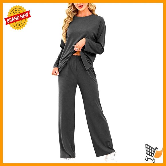 Other - Soft Lounge Set Long Sleeve Top Wide Leg Pants Comfortable Travel Casual Wear